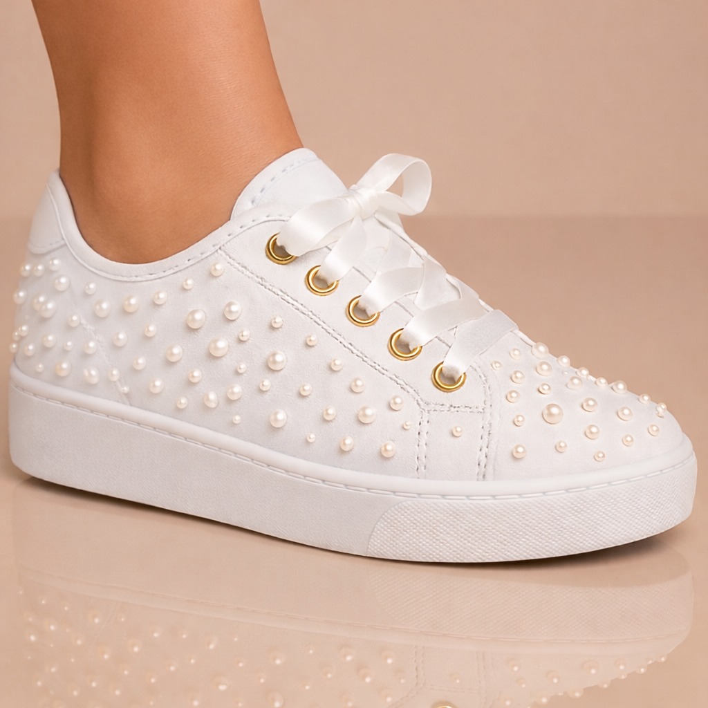 Tênis com pérolas aplicadas