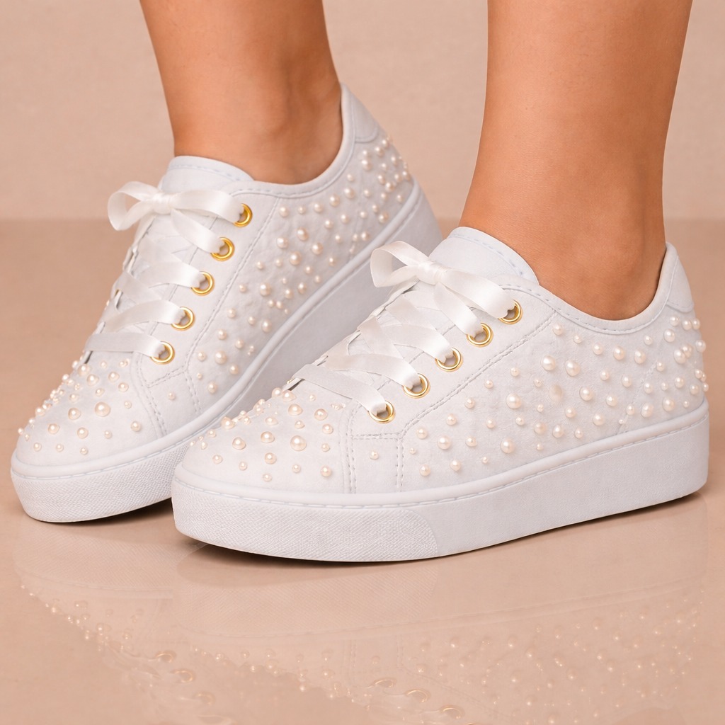 Tênis com pérolas laterais